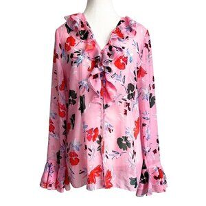 C/MEO COLLECTIVE THE MUPPET RUFFLE BLOUSE IN FLORAL PINK - S